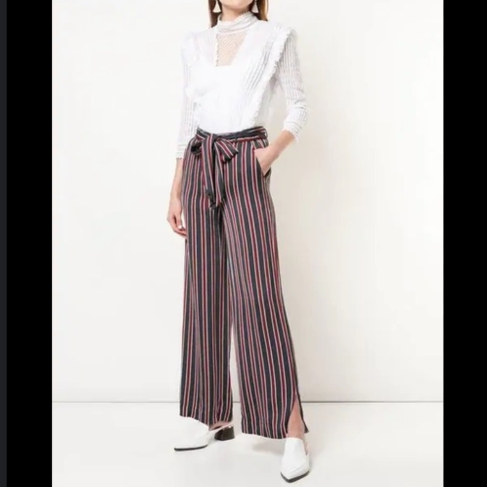 FRAME Easy Striped Charmeuse Wide-Leg Viscose Pant L